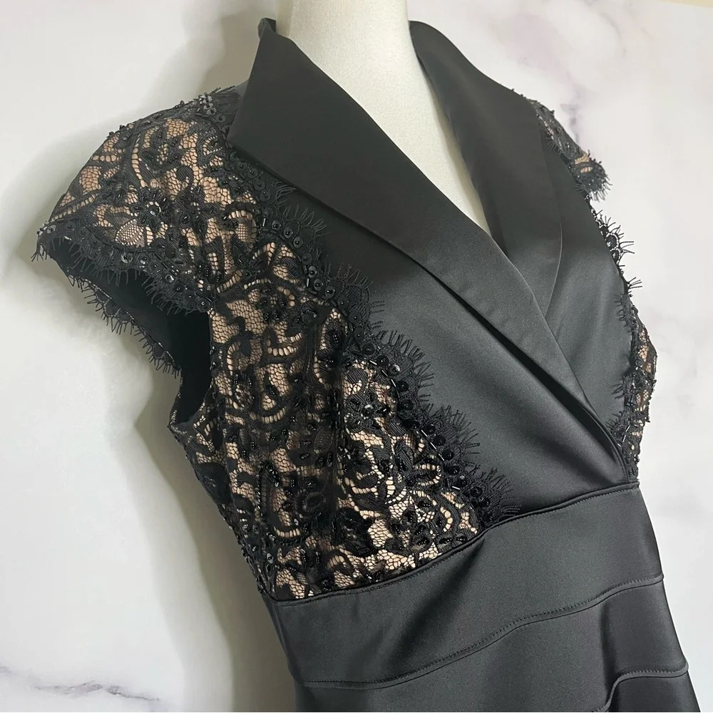 Tadashi Shoji Black Gold Beaded‎ Detail Collared Neckline Gown - Picture 4 of 9